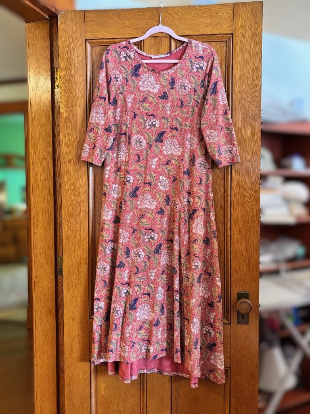 Peruvian Connection Pink and Cream Cotton Jersey dress in XL